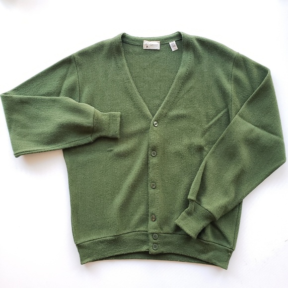 Vintage Men/'s Karina Cardigan Green Stripe Military Retro 80/'s Large L